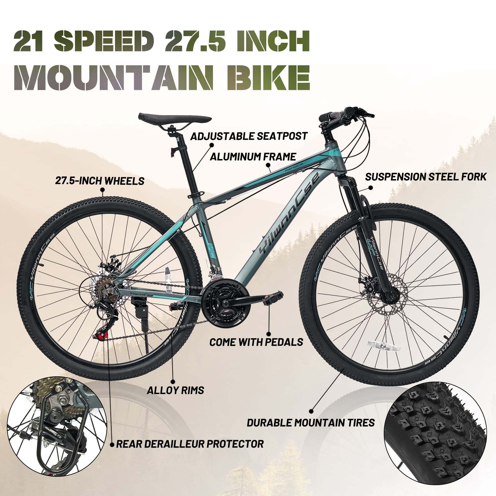 Amazon | 27.5インチ マウンテンバイク 21速自転車 アルミフレーム